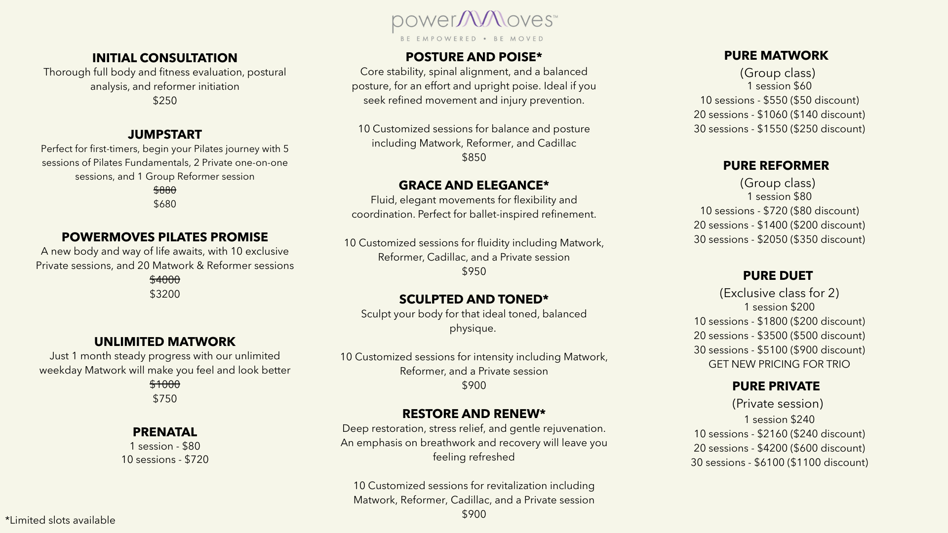 New Powermoves Pilates Menu